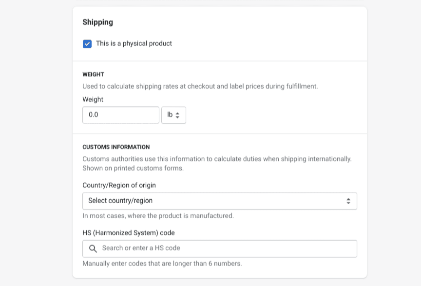 Die Shopify-Versandoptionen.